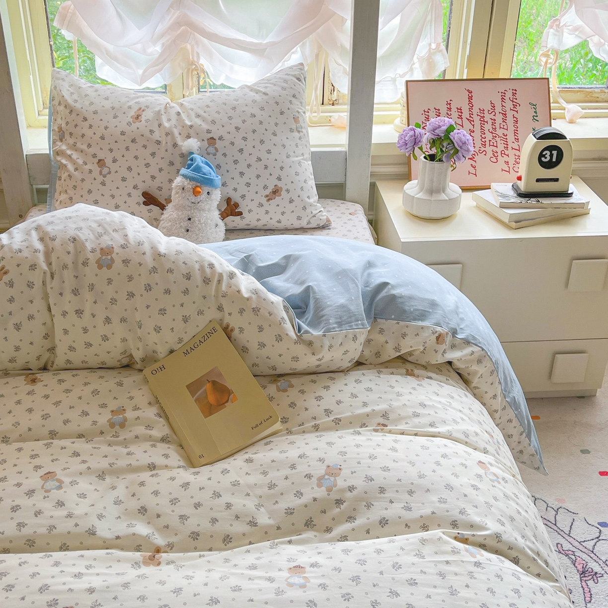 91家纺网 家纺一手货源 找家纺 简约家纺 2026新款全棉印花学生宿舍三件套系列 小奶兔