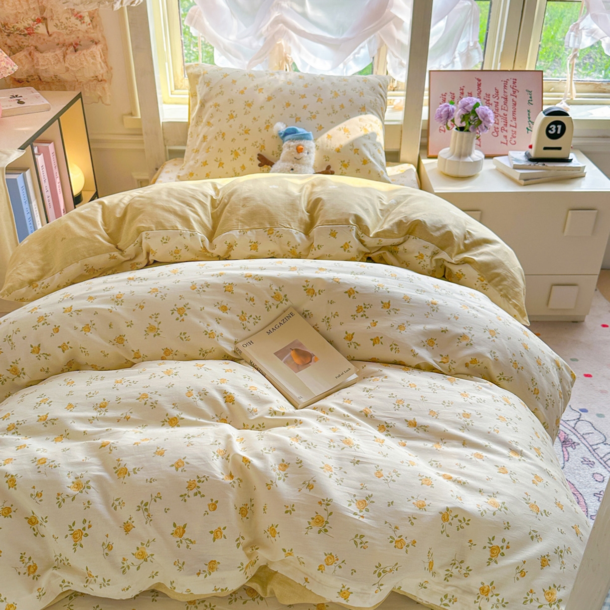 91家纺网 家纺一手货源 找家纺 简约家纺 2026新款全棉印花学生宿舍三件套系列 故事小黄花