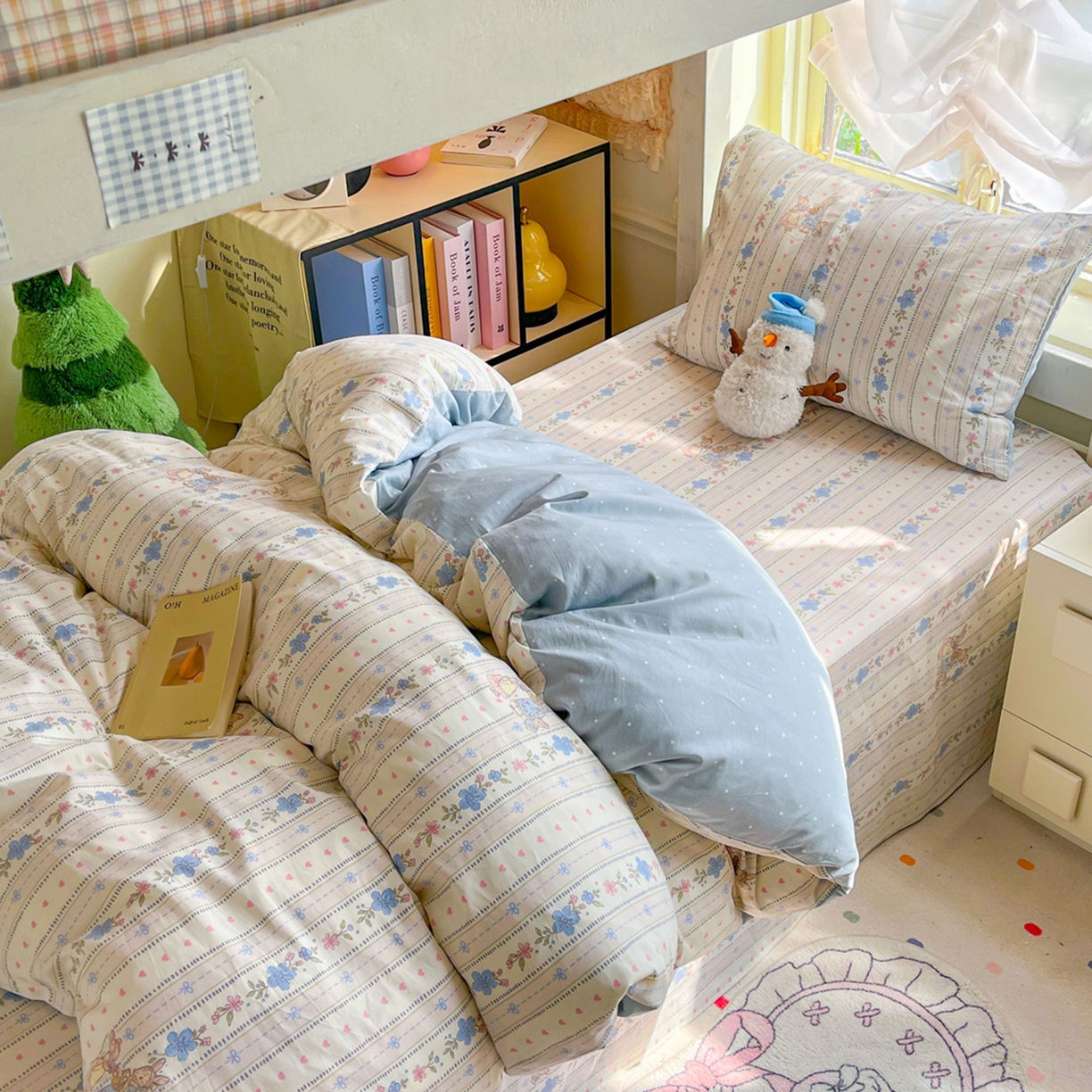 91家纺网 家纺一手货源 找家纺 简约家纺 2026新款全棉印花学生宿舍三件套系列 蓝茵小兔