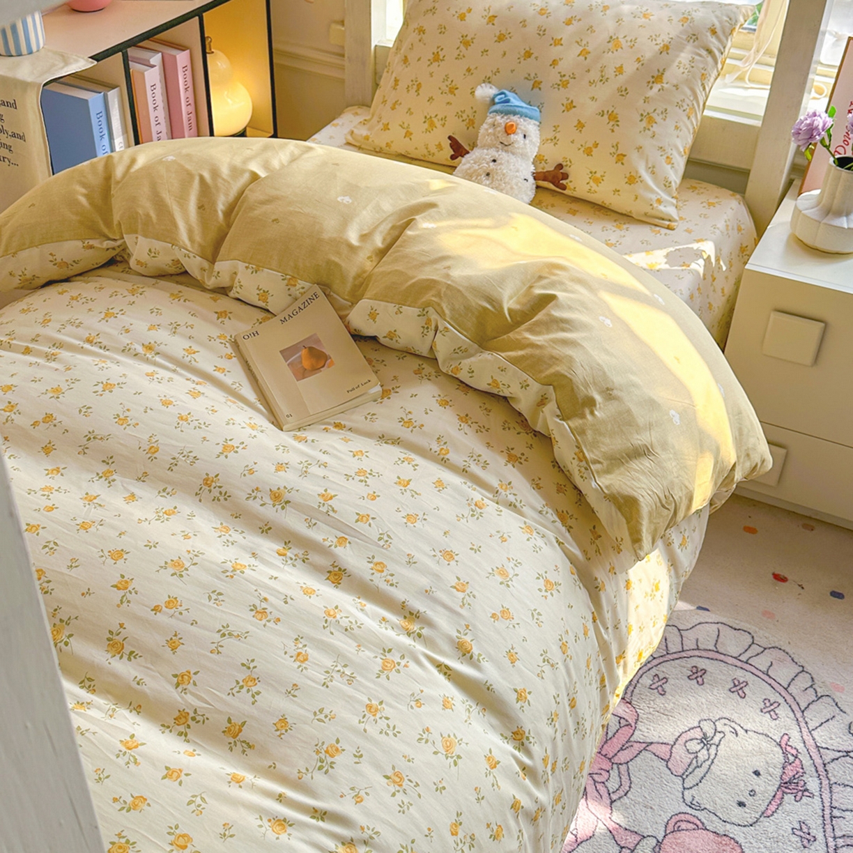 91家纺网 家纺一手货源 找家纺 简约家纺 2026新款全棉印花学生宿舍三件套系列 故事小黄花