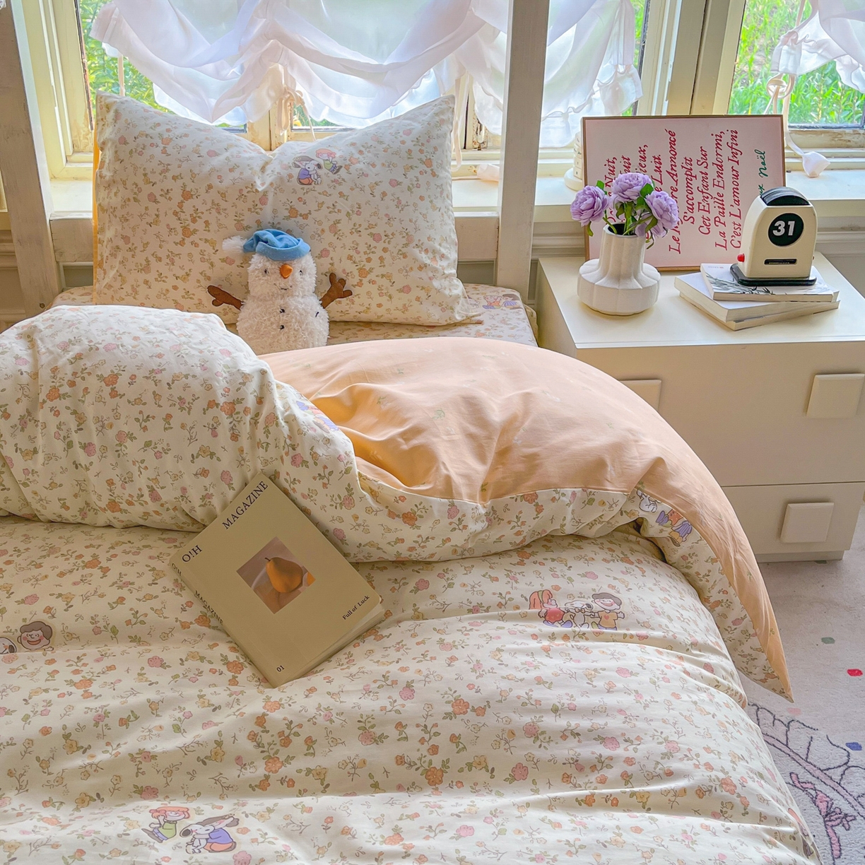 91家纺网 家纺一手货源 找家纺 简约家纺 2026新款全棉印花学生宿舍三件套系列 史努比花海