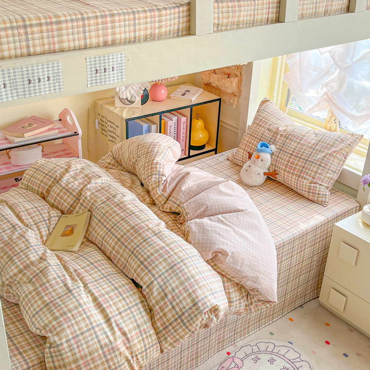 91家纺网 家纺一手货源 找家纺 简约家纺 2026新款全棉印花学生宿舍三件套系列 歌尔-粉