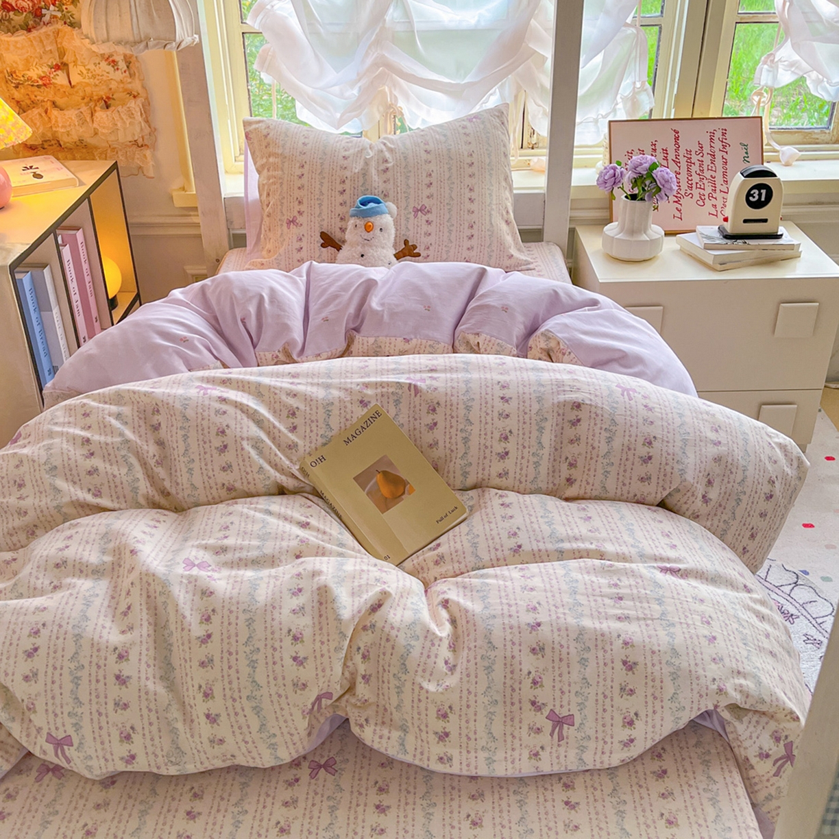 91家纺网 家纺一手货源 找家纺 简约家纺 2026新款全棉印花学生宿舍三件套系列 雅柔