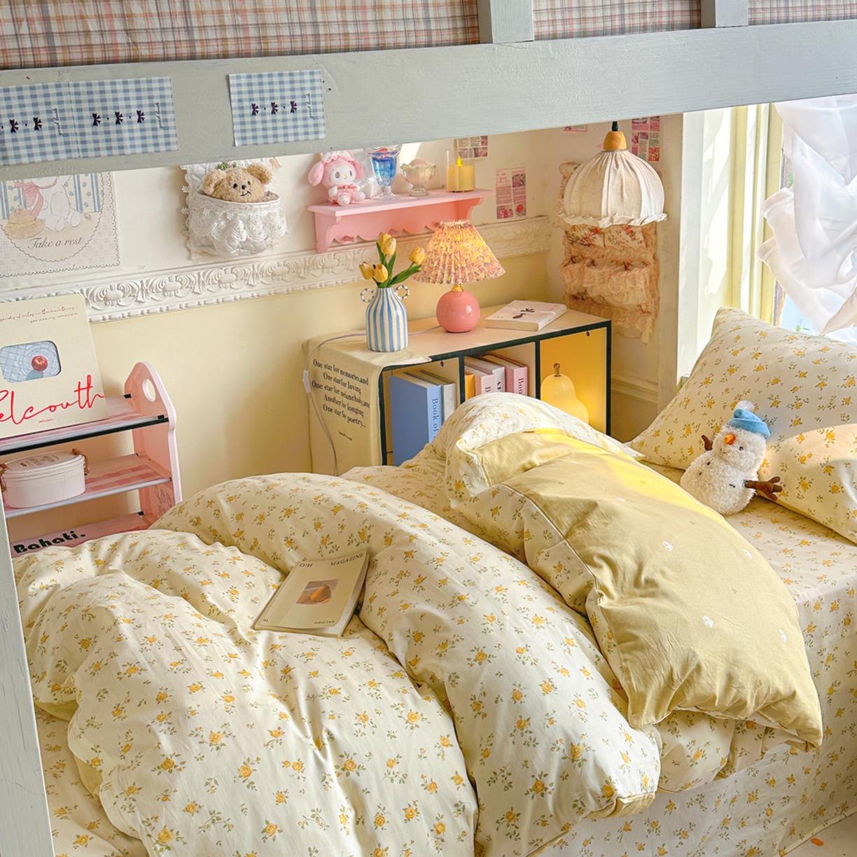 91家纺网 家纺一手货源 找家纺 简约家纺 2026新款全棉印花学生宿舍三件套系列 故事小黄花