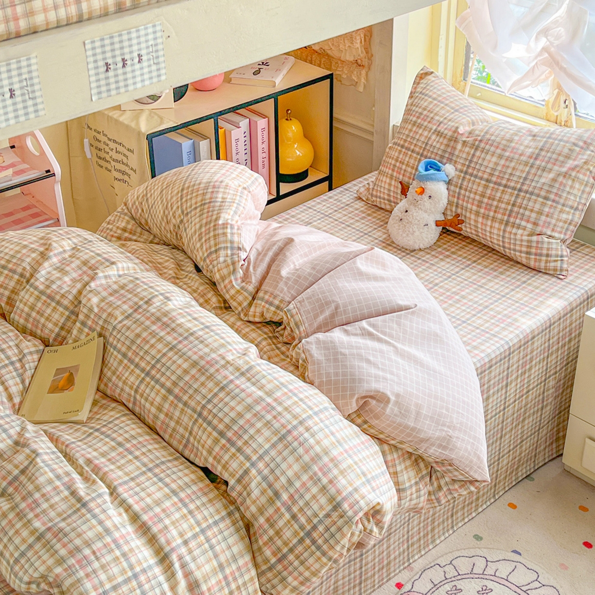 91家纺网 家纺一手货源 找家纺 简约家纺 2026新款全棉印花学生宿舍三件套系列 歌尔-粉