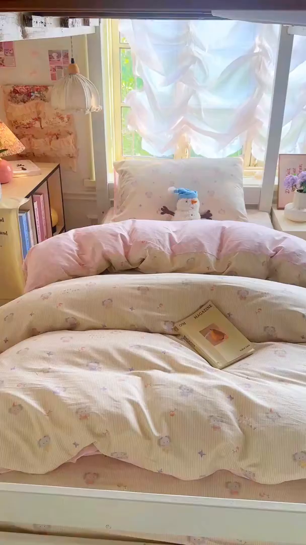 91家纺网 家纺一手货源 找家纺 简约家纺 2026新款全棉印花学生宿舍三件套系列 星小象-米