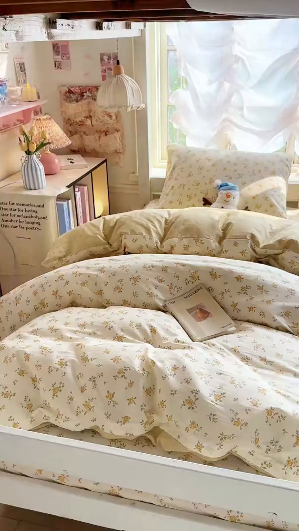 91家纺网 家纺一手货源 找家纺 简约家纺 2026新款全棉印花学生宿舍三件套系列 故事小黄花