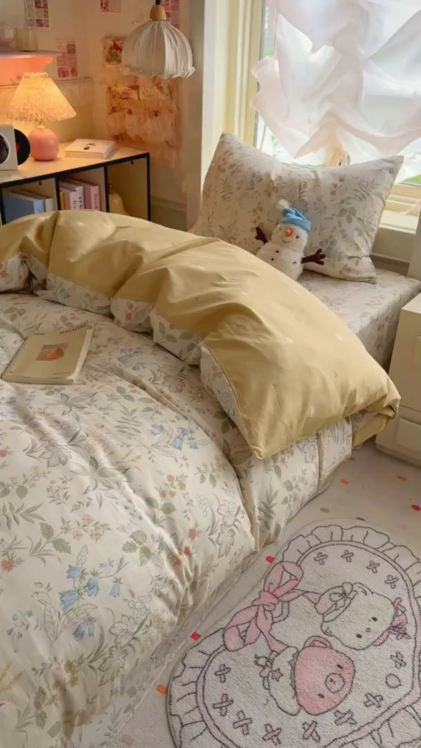 91家纺网 家纺一手货源 找家纺 简约家纺 2026新款全棉印花学生宿舍三件套系列 晚风私语