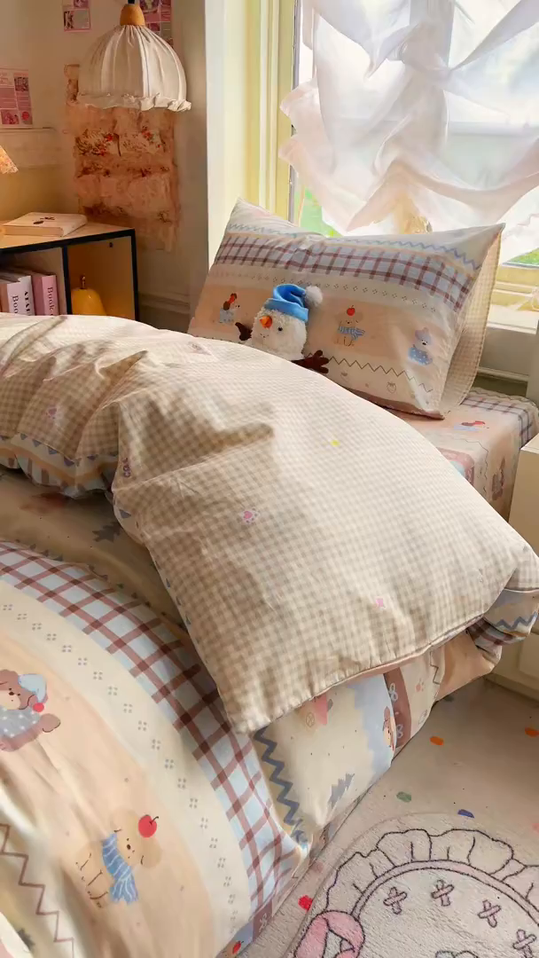 91家纺网 家纺一手货源 找家纺 简约家纺 2026新款全棉印花学生宿舍三件套系列 费尔岛小狗