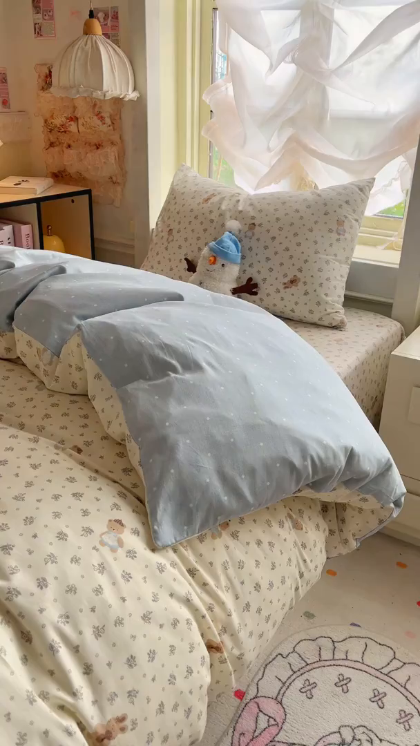 91家纺网 家纺一手货源 找家纺 简约家纺 2026新款全棉印花学生宿舍三件套系列 小奶兔