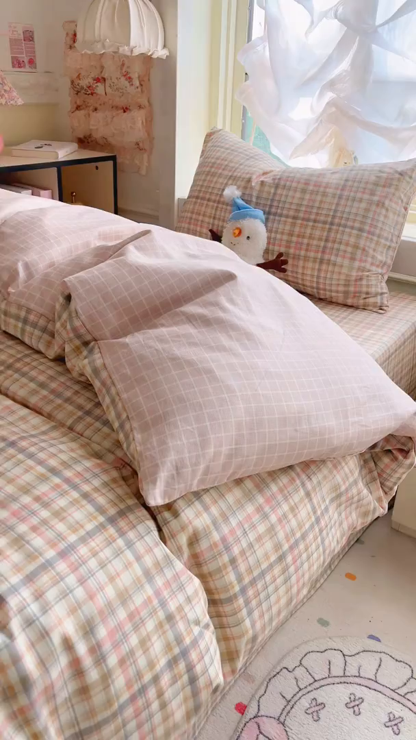 91家纺网 家纺一手货源 找家纺 简约家纺 2026新款全棉印花学生宿舍三件套系列 歌尔-粉