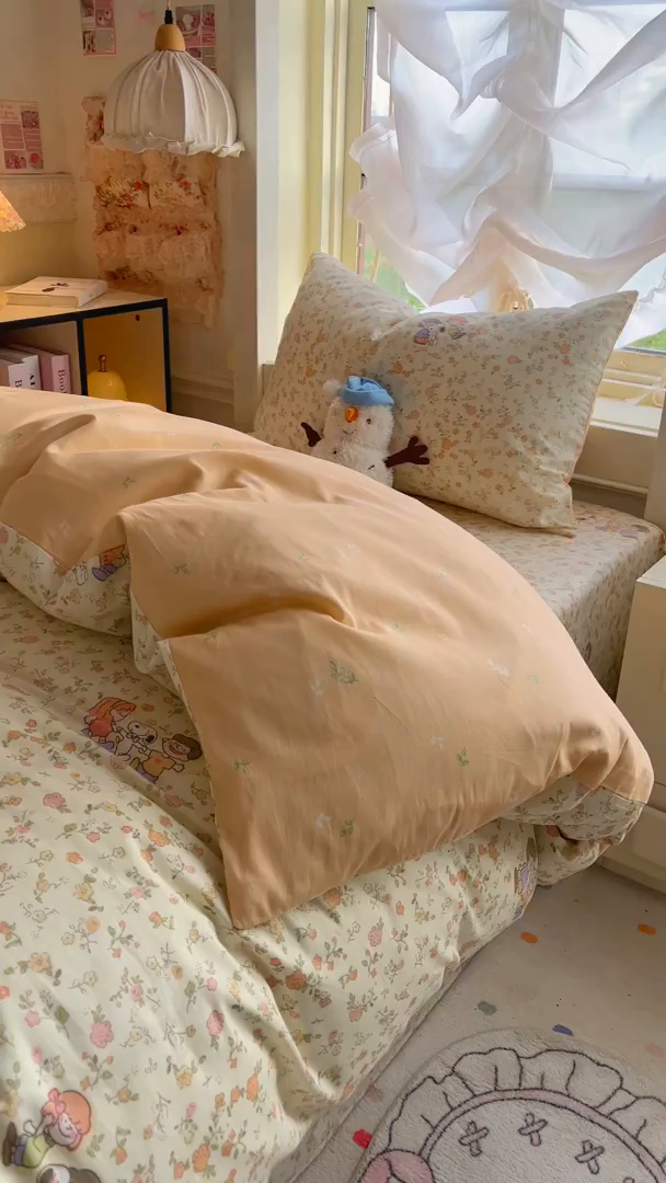 91家纺网 家纺一手货源 找家纺 简约家纺 2026新款全棉印花学生宿舍三件套系列 史努比花海