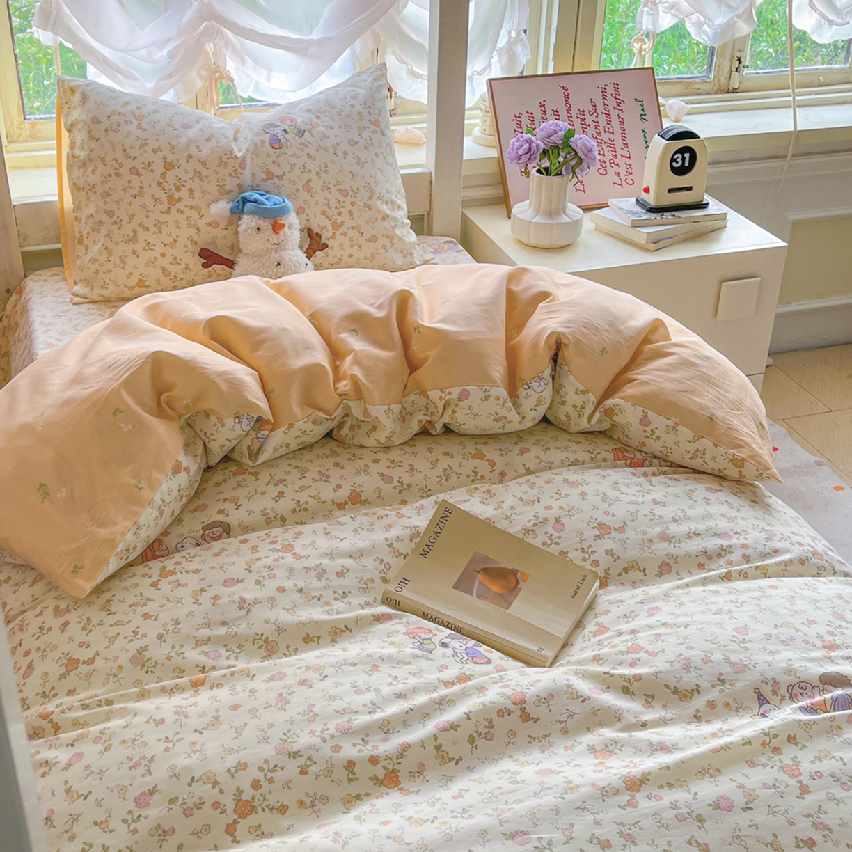 91家纺网 家纺一手货源 找家纺 简约家纺 2026新款全棉印花学生宿舍三件套系列 史努比花海