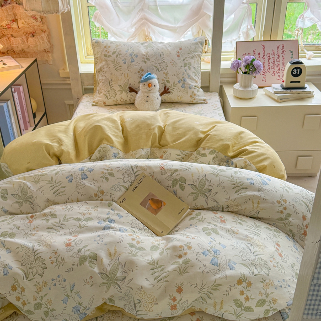 91家纺网 家纺一手货源 找家纺 简约家纺 2026新款全棉印花学生宿舍三件套系列 晚风私语