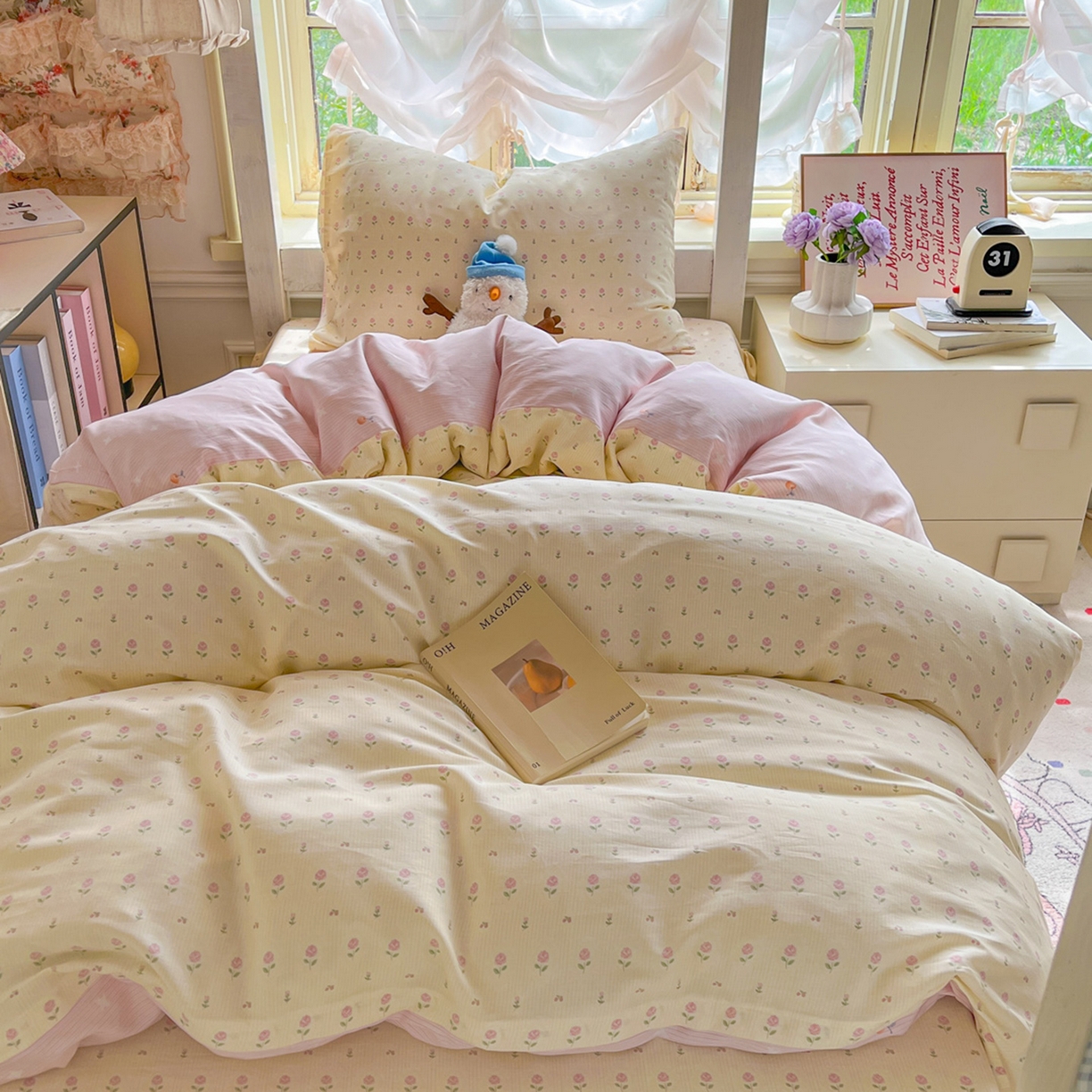 91家纺网 家纺一手货源 找家纺 简约家纺 2026新款全棉印花学生宿舍三件套系列 恬淡小花