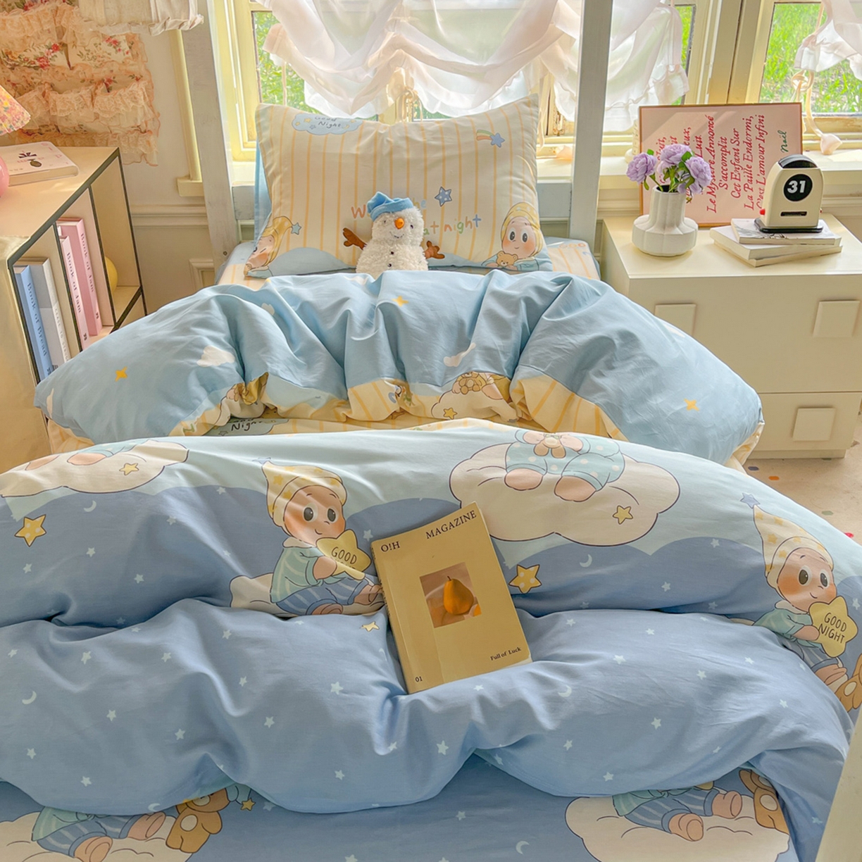 91家纺网 家纺一手货源 找家纺 简约家纺 2026新款全棉印花学生宿舍三件套系列 星语星愿