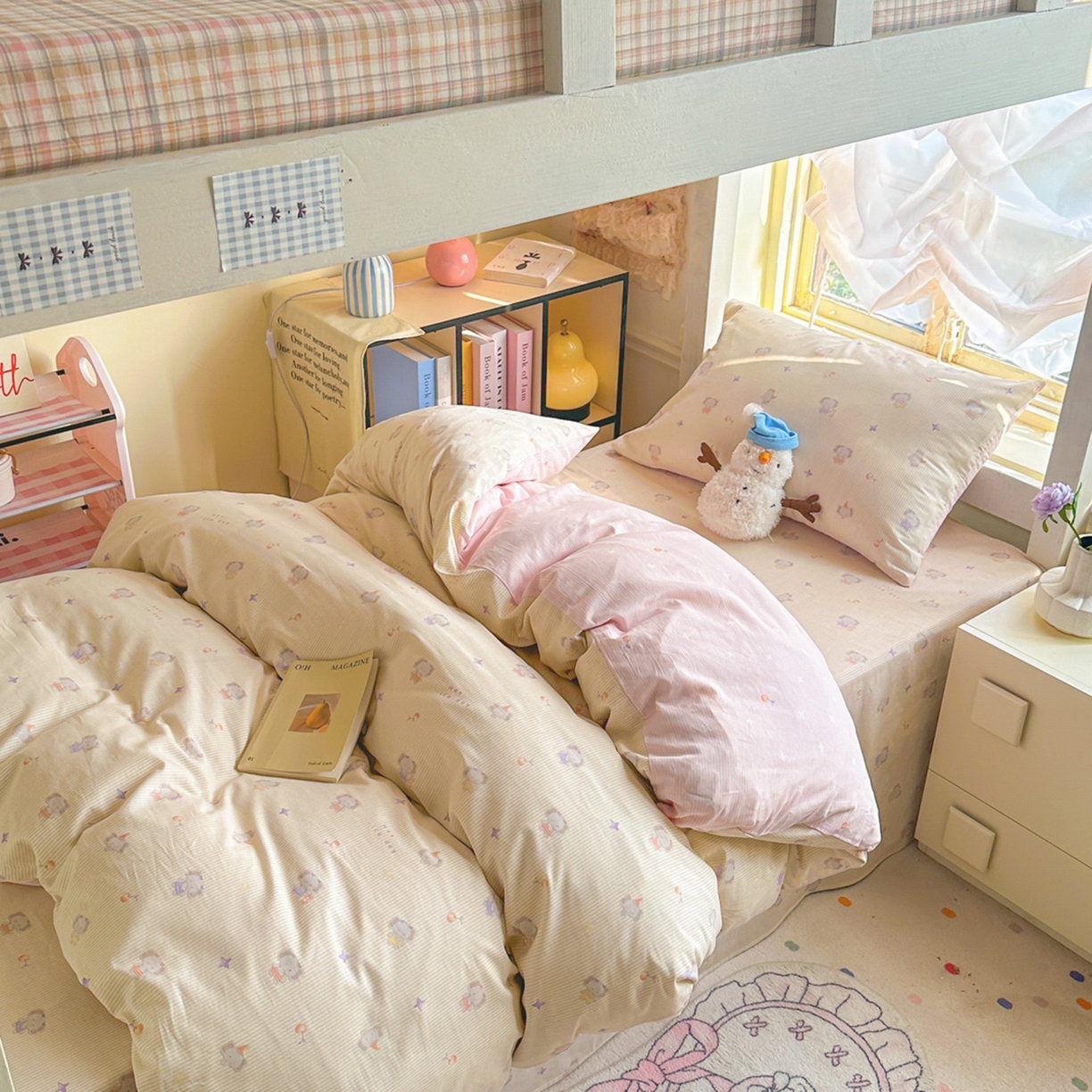 91家纺网 家纺一手货源 找家纺 简约家纺 2026新款全棉印花学生宿舍三件套系列 星小象-米