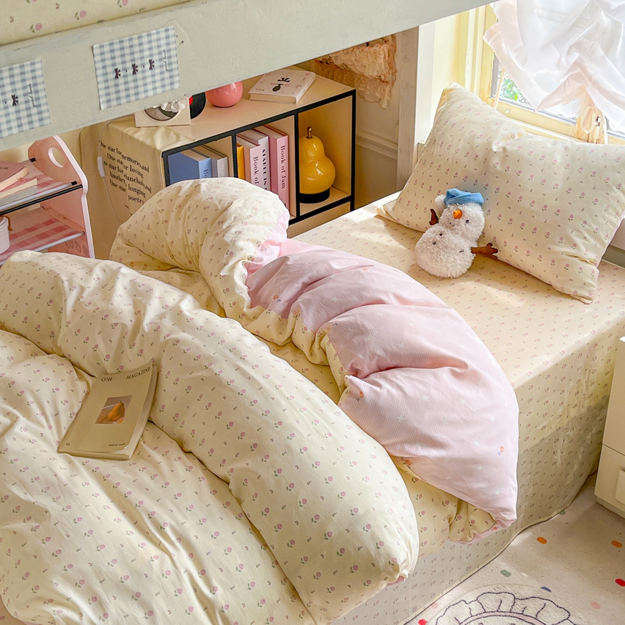 91家纺网 家纺一手货源 找家纺 简约家纺 2026新款全棉印花学生宿舍三件套系列 恬淡小花