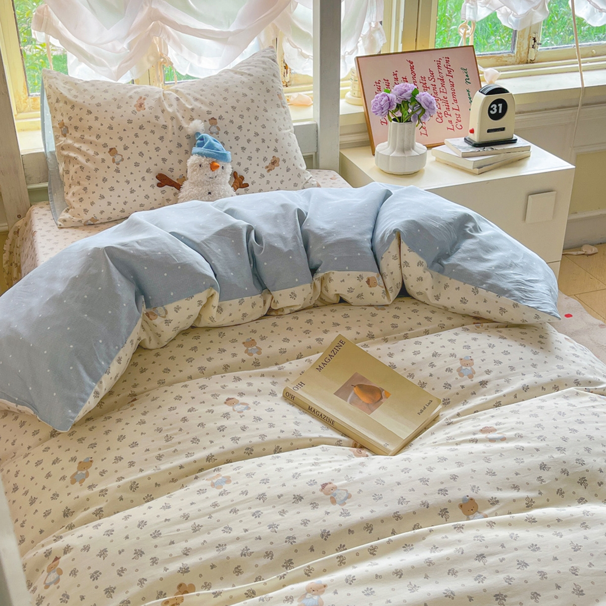 91家纺网 家纺一手货源 找家纺 简约家纺 2026新款全棉印花学生宿舍三件套系列 小奶兔