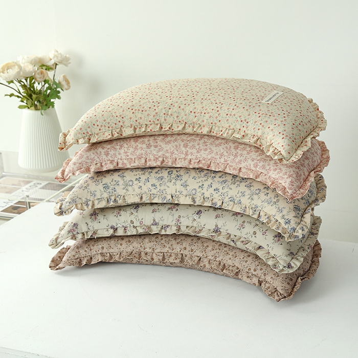 91家纺网 家纺一手货源 找家纺 明星枕业 2026新款韩式花边棉麻月牙荞麦枕可拆洗月亮枕头护颈椎枕芯 组合