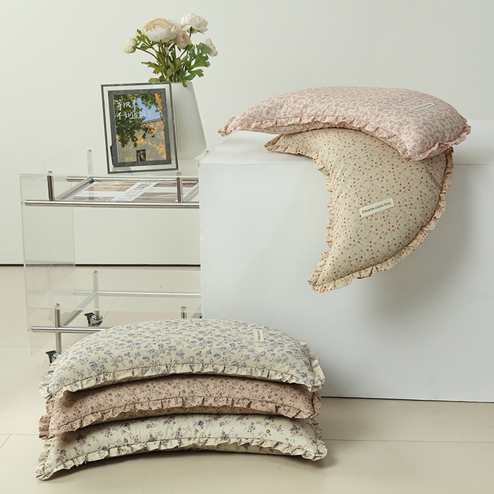 明星枕业 2026新款韩式花边棉麻月牙荞麦枕可拆洗月亮枕头护颈椎枕芯 组合