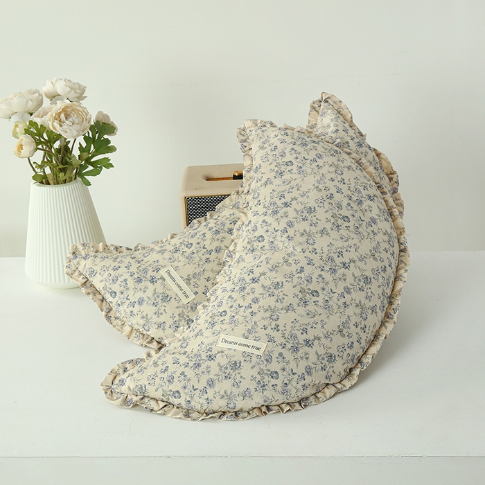 明星枕业 2026新款韩式花边棉麻月牙荞麦枕可拆洗月亮枕头护颈椎枕芯 南栀