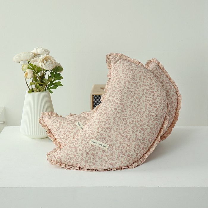 91家纺网 家纺一手货源 找家纺 明星枕业 2026新款韩式花边棉麻月牙荞麦枕可拆洗月亮枕头护颈椎枕芯 浅汐