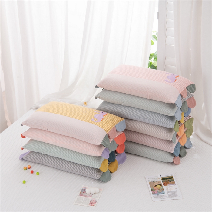 91家纺网 家纺一手货源 找家纺 （总）仁宇枕业 2026新款全棉纯棉水洗棉彩虹边贴布绣全荞麦系列幼儿园学生儿童枕头