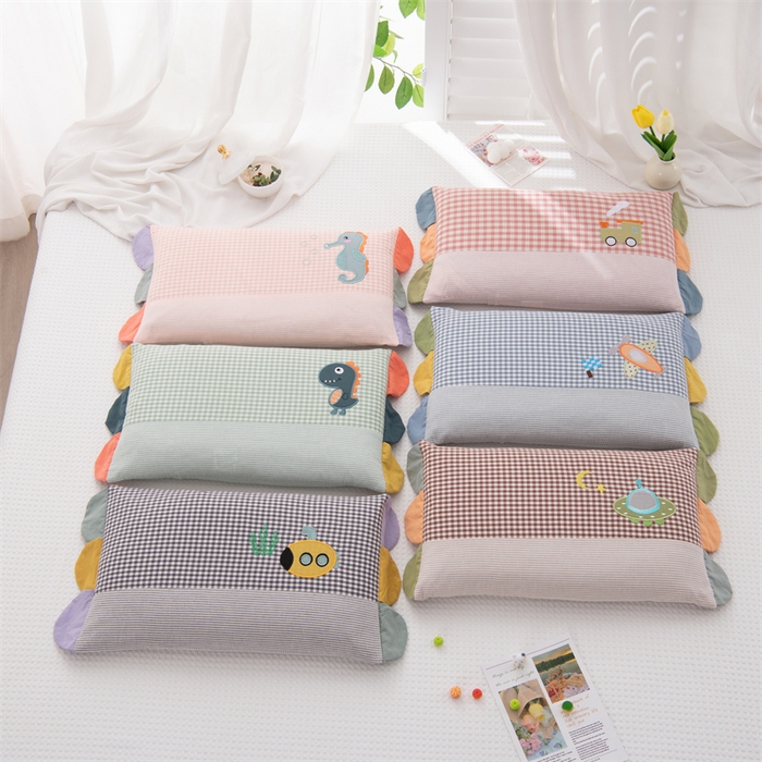 91家纺网 家纺一手货源 找家纺 （总）仁宇枕业 2026新款全棉纯棉水洗棉彩虹边贴布绣全荞麦系列幼儿园学生儿童枕头