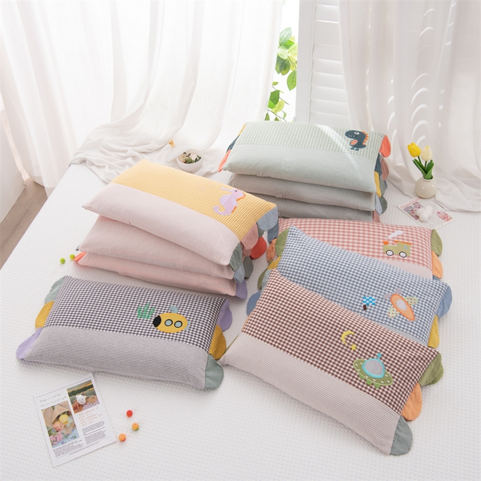 91家纺网 家纺一手货源 找家纺 （总）仁宇枕业 2026新款全棉纯棉水洗棉彩虹边贴布绣全荞麦系列幼儿园学生儿童枕头