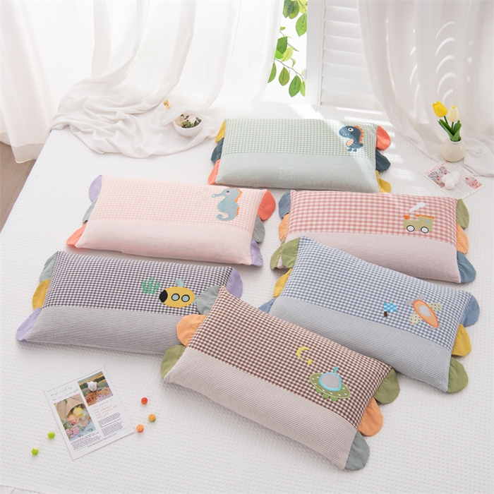 91家纺网 家纺一手货源 找家纺 （总）仁宇枕业 2026新款全棉纯棉水洗棉彩虹边贴布绣全荞麦系列幼儿园学生儿童枕头