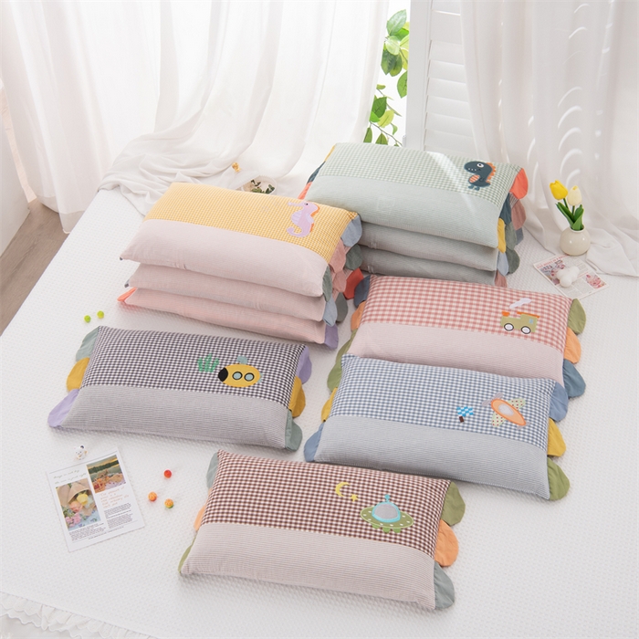 91家纺网 家纺一手货源 找家纺 （总）仁宇枕业 2026新款全棉纯棉水洗棉彩虹边贴布绣全荞麦系列幼儿园学生儿童枕头