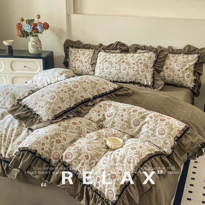 91家纺网 家纺一手货源 找家纺 （总）赛琳 2026新款复古风亚麻原麻花边四件套（有买家秀）