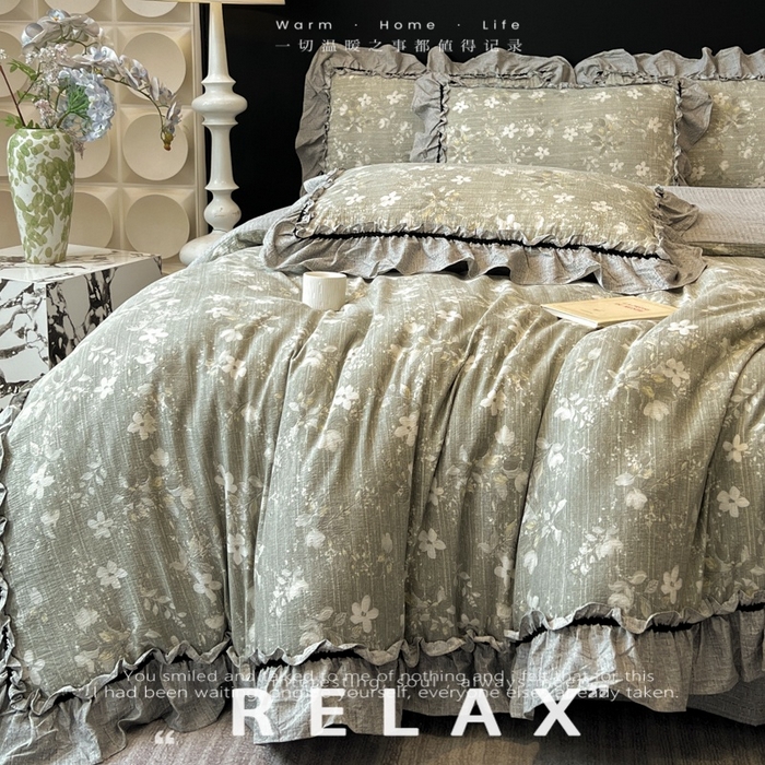 91家纺网 家纺一手货源 找家纺 （总）赛琳 2026新款复古风亚麻原麻花边四件套（有买家秀）