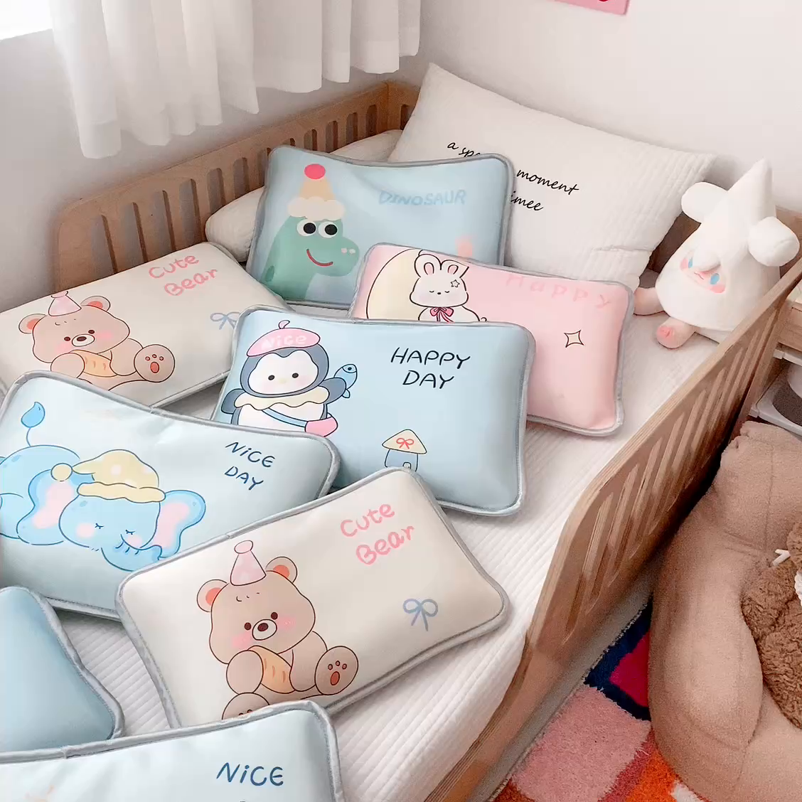 91家纺网 家纺一手货源 找家纺 （总）萌宝家纺  2026新款夏季凉感儿童冰丝枕套双面冰藤枕(新增花型）