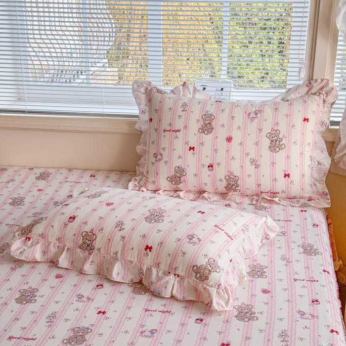 爱多多家居 2026春夏花边款水洗古棉枕套 晚安熊