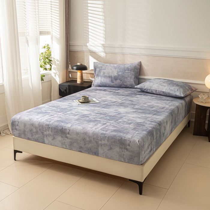 91家纺网 家纺一手货源 找家纺 爱彼家纺 2026新款A类纯棉提花老粗布床笠单件床笠三件套提花床笠-系列一 全棉提花-烟蓝石影