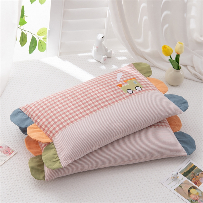 91家纺网 家纺一手货源 找家纺 （总）仁宇枕业 2026新款全棉纯棉水洗棉彩虹边贴布绣全荞麦系列幼儿园学生儿童枕头