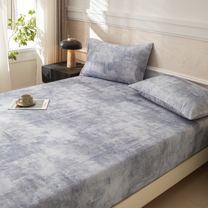 91家纺网 家纺一手货源 找家纺 爱彼家纺 2026新款A类纯棉提花老粗布床笠单件床笠三件套提花床笠-系列一 全棉提花-烟蓝石影