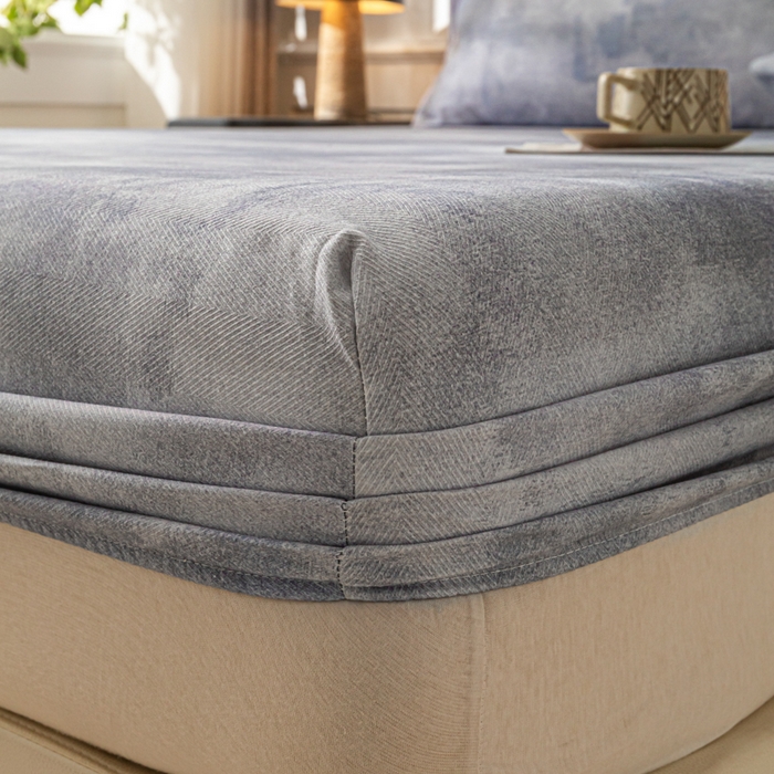 91家纺网 家纺一手货源 找家纺 爱彼家纺 2026新款A类纯棉提花老粗布床笠单件床笠三件套提花床笠-系列一 全棉提花-烟蓝石影