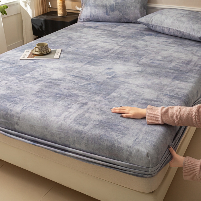 91家纺网 家纺一手货源 找家纺 爱彼家纺 2026新款A类纯棉提花老粗布床笠单件床笠三件套提花床笠-系列一 全棉提花-烟蓝石影