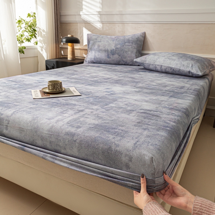 91家纺网 家纺一手货源 找家纺 爱彼家纺 2026新款A类纯棉提花老粗布床笠单件床笠三件套提花床笠-系列一 全棉提花-烟蓝石影