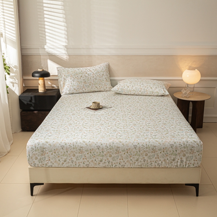 91家纺网 家纺一手货源 找家纺 爱彼家纺 2026新款A类纯棉提花老粗布床笠单件床笠三件套提花床笠-系列一 全棉提花-05奶白小碎花