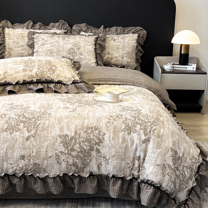 91家纺网 家纺一手货源 找家纺 （总）赛琳 2026新款复古风亚麻原麻花边四件套（有买家秀）