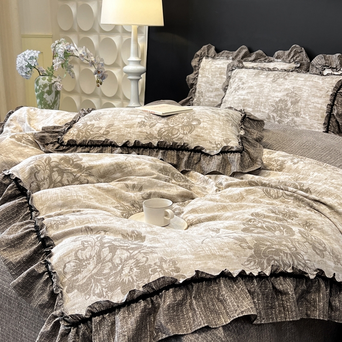 91家纺网 家纺一手货源 找家纺 （总）赛琳 2026新款复古风亚麻原麻花边四件套（有买家秀）