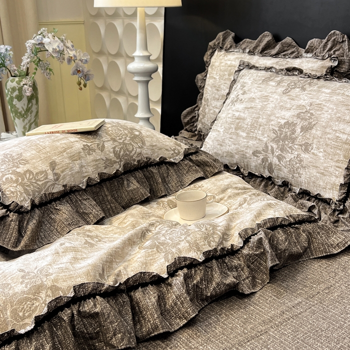 91家纺网 家纺一手货源 找家纺 （总）赛琳 2026新款复古风亚麻原麻花边四件套（有买家秀）