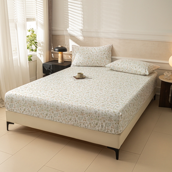 91家纺网 家纺一手货源 找家纺 爱彼家纺 2026新款A类纯棉提花老粗布床笠单件床笠三件套提花床笠-系列一 全棉提花-05奶白小碎花