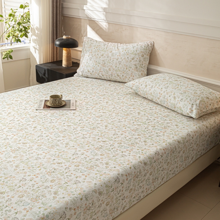 91家纺网 家纺一手货源 找家纺 爱彼家纺 2026新款A类纯棉提花老粗布床笠单件床笠三件套提花床笠-系列一 全棉提花-05奶白小碎花