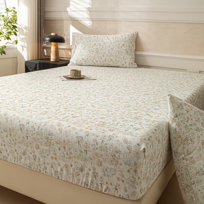 91家纺网 家纺一手货源 找家纺 爱彼家纺 2026新款A类纯棉提花老粗布床笠单件床笠三件套提花床笠-系列一 全棉提花-05奶白小碎花