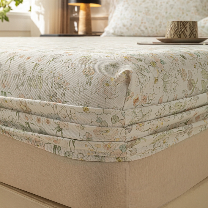 91家纺网 家纺一手货源 找家纺 爱彼家纺 2026新款A类纯棉提花老粗布床笠单件床笠三件套提花床笠-系列一 全棉提花-05奶白小碎花